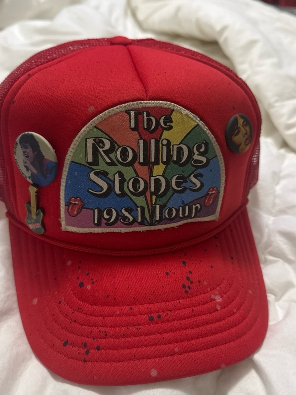 MadeWorn Red Mesh Trucker Hat with Yellow Label